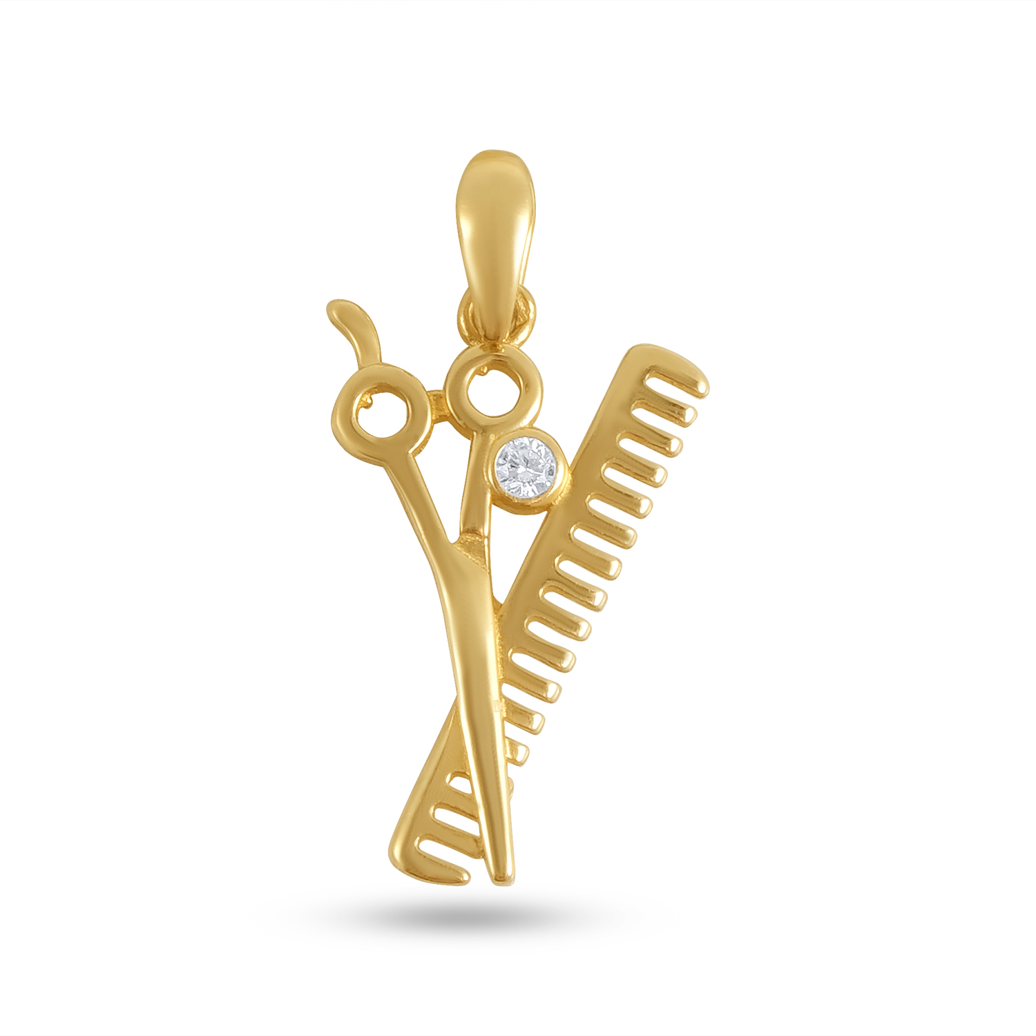 Pandantiv aur 14K foarfeca si pieptan cu zirconia Hair Stylist Charm