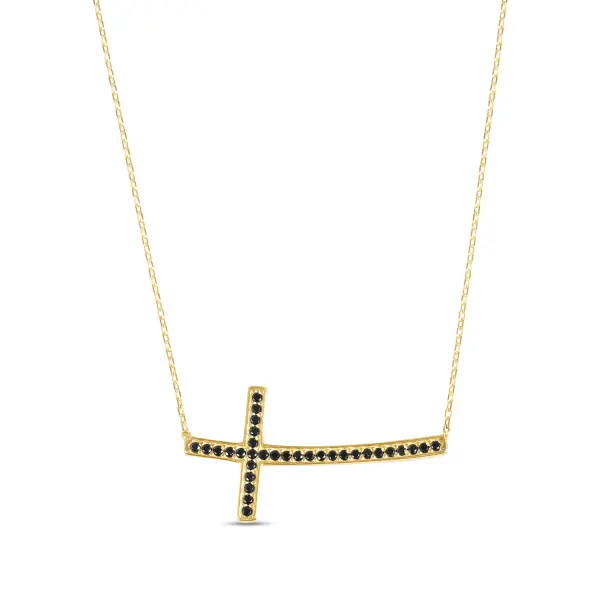 Colier aur 14k cu cruce si pietre Zirconia negre Black Cross Glow