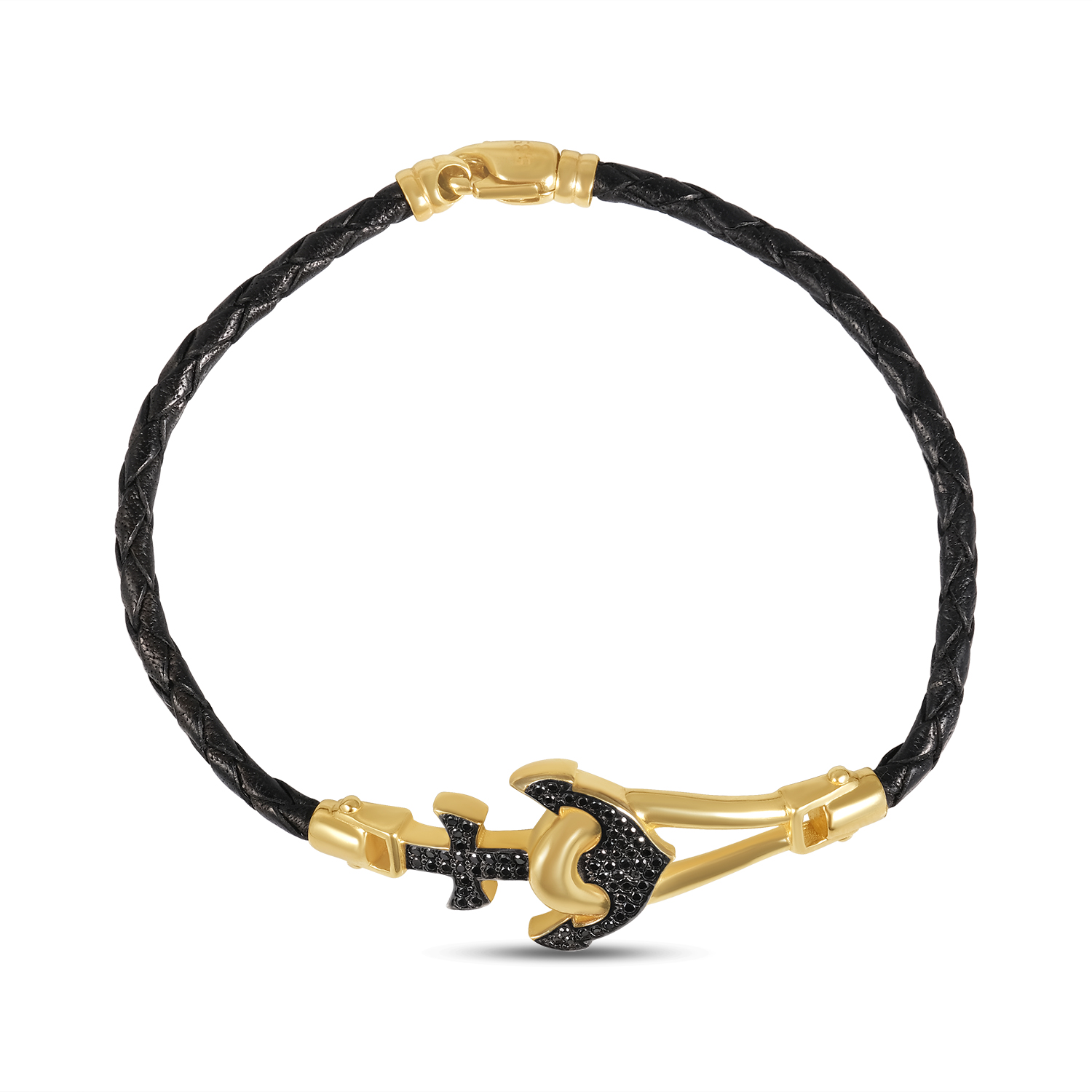 Bratara aur 14K ancora cu pietre Zirconia negre Black Anchor
