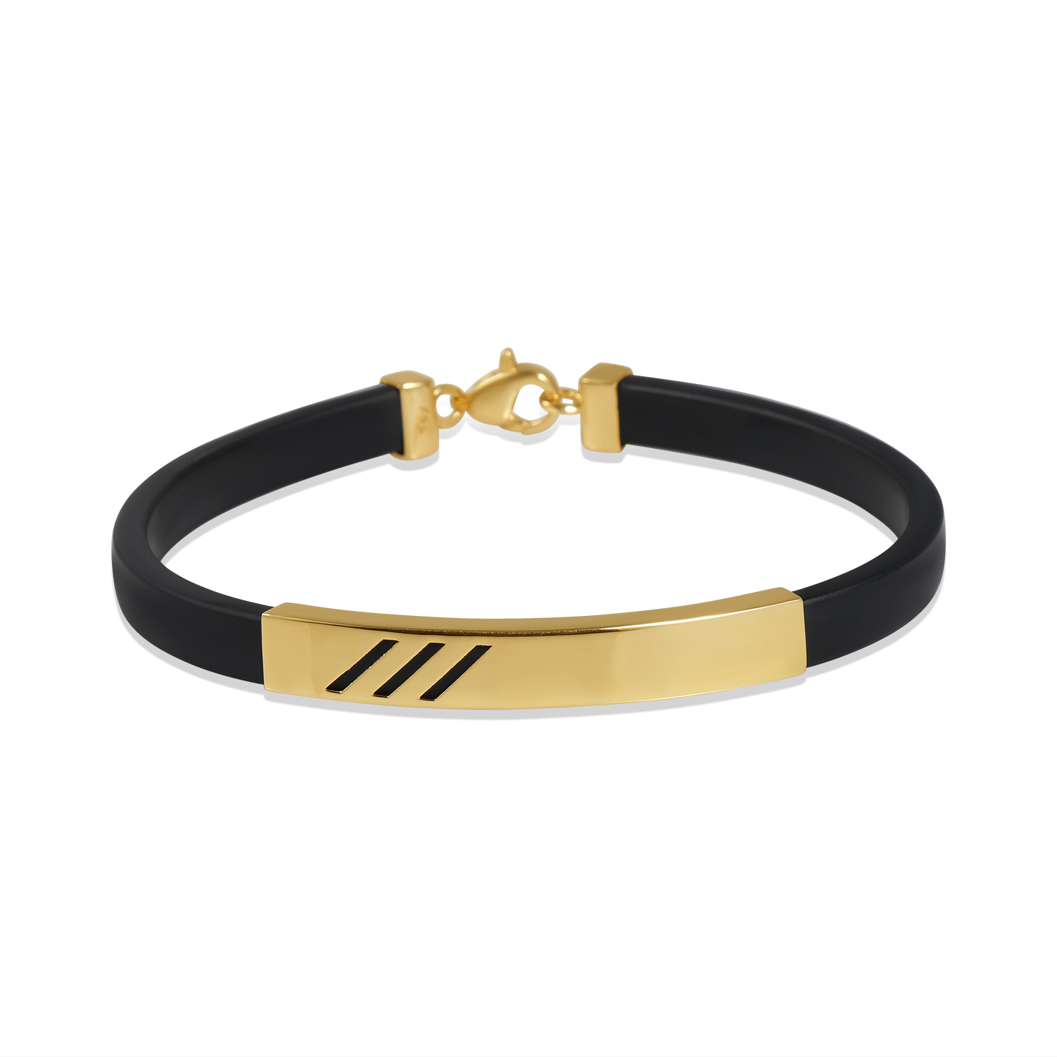 Bratara aur 14K cu silicon negru Triple Line