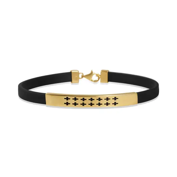 Bratara aur 14K cu silicon negru Multi Cross