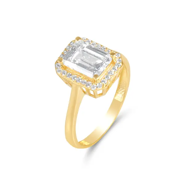 Inel aur 14K cu pietre Zirconia Radiant Halo