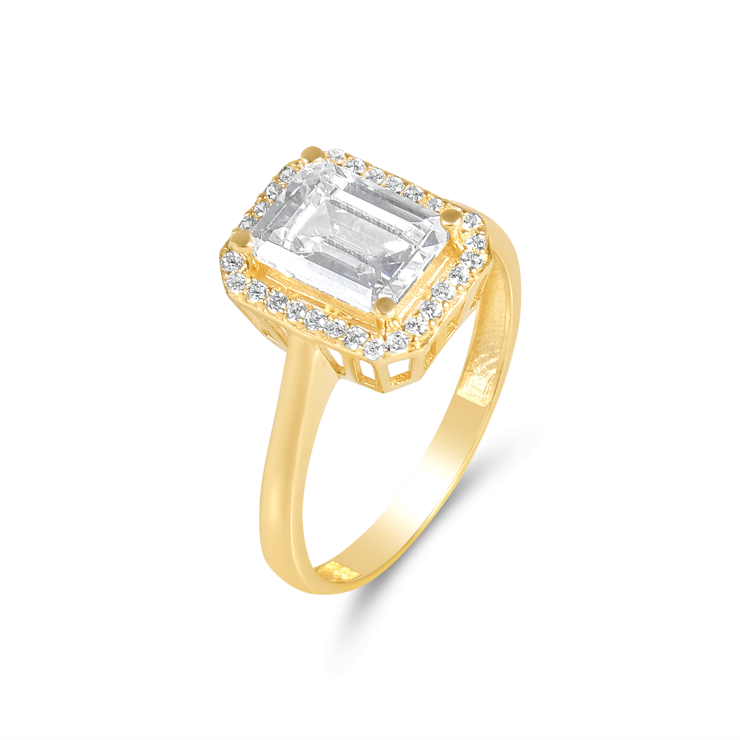 Inel aur 14K cu pietre Zirconia Radiant Halo