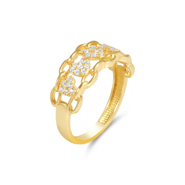 Inel aur 14K cu pietre Zirconia Linked Hearts