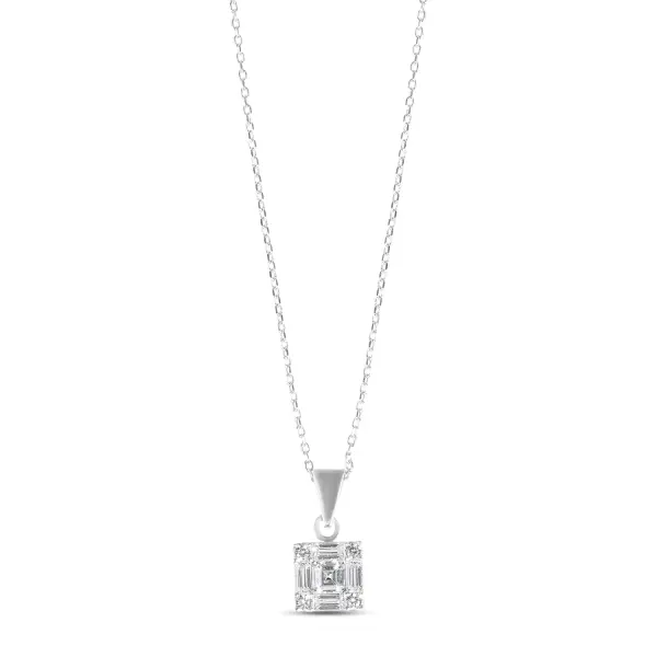 Colier aur 14k cu patrat si pietre Zirconia Square Crystal