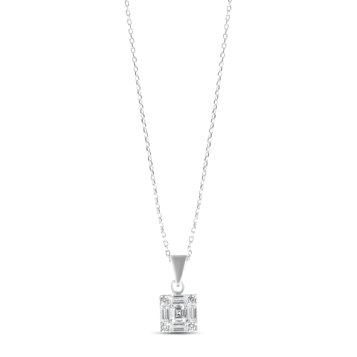 Colier aur 14k cu patrat si pietre Zirconia Square Crystal