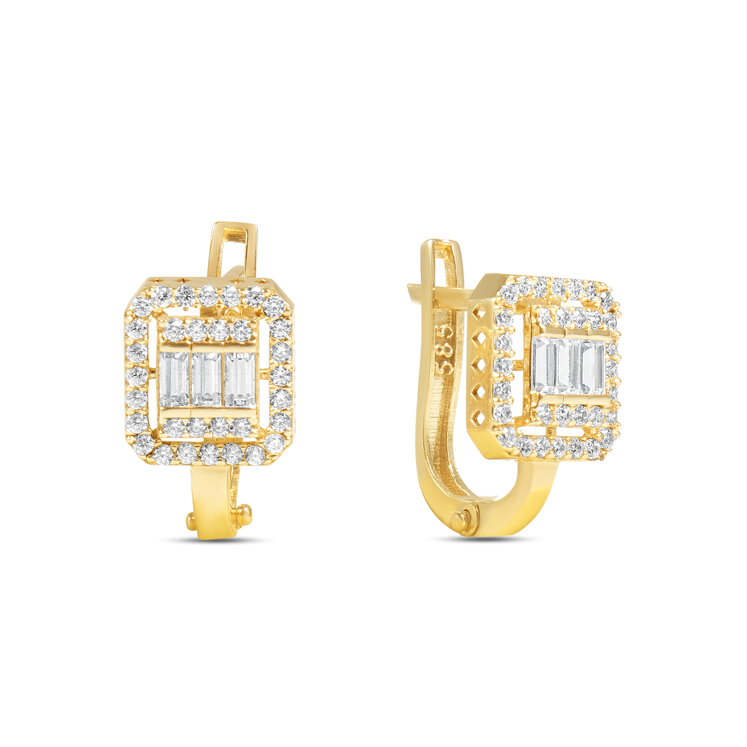 Cercei aur 14K cu pietre Zirconia Radiant Square
