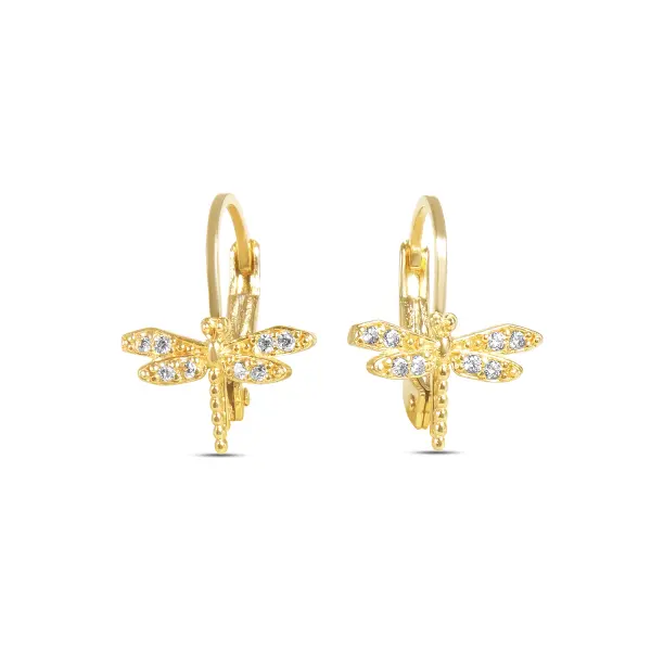 Cercei aur 14K cu pietre Zirconia Dragonfly Sparkle
