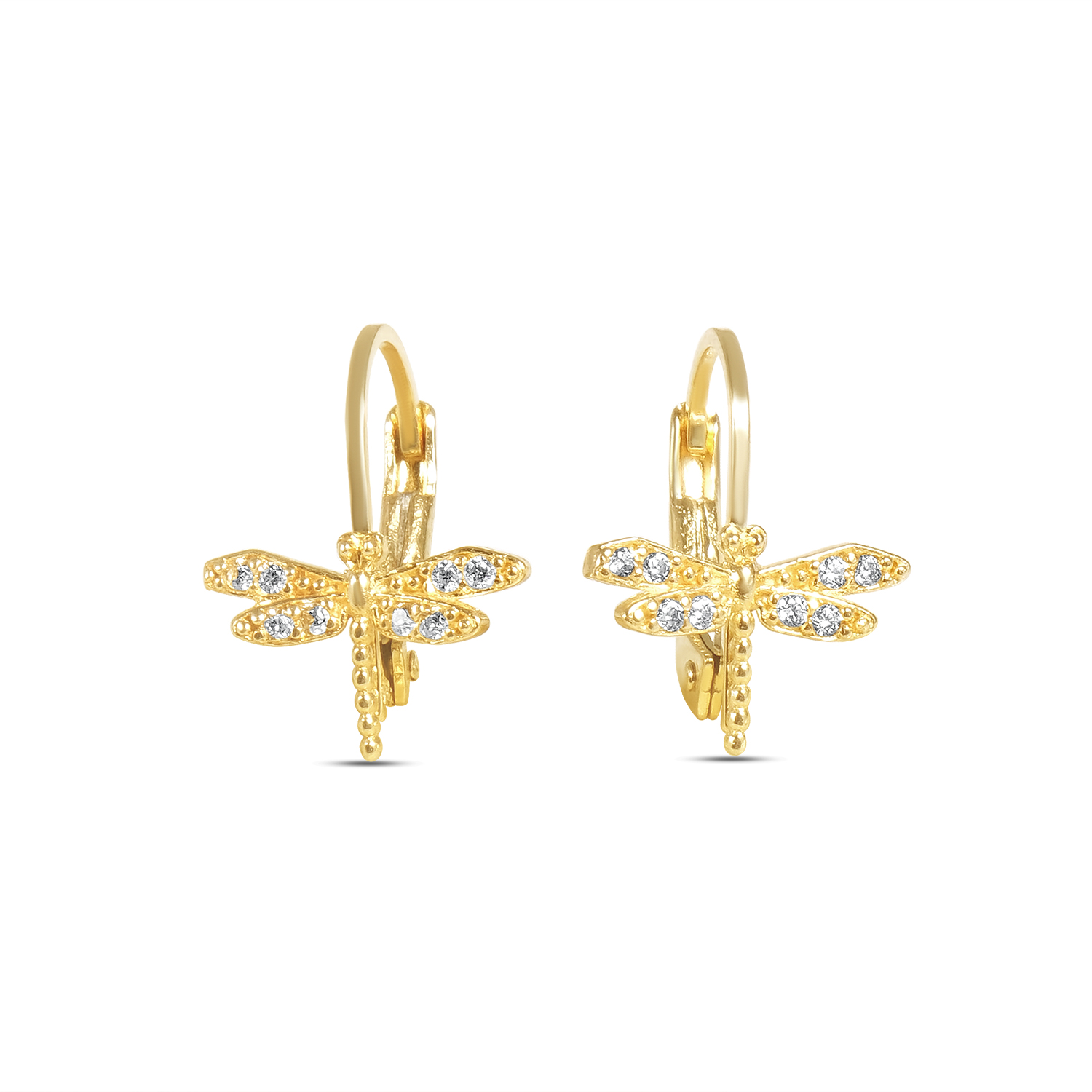 Cercei aur 14K cu pietre Zirconia Dragonfly Sparkle