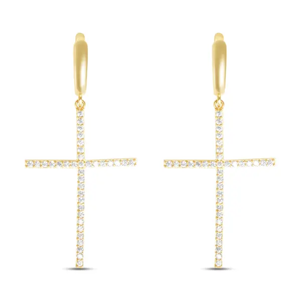 Cercei aur 14K cu pietre Zirconia tip cruce Crystal Cross