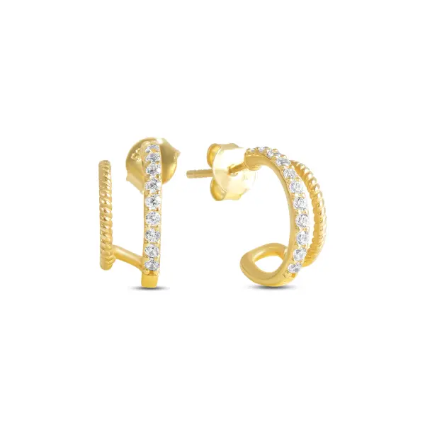 Cercei de aur 14k arcuiti cu pietre Zirconia Golden Curve Lumiere