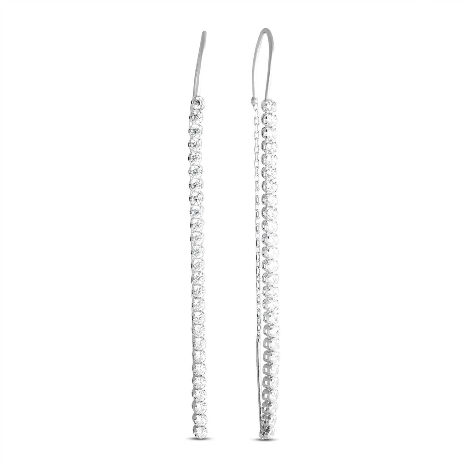 Cercei de aur alb 14k cu fir si pietre Zirconia Crystal Line White Drop