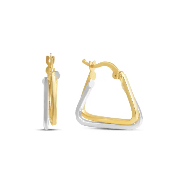 Cercei aur galben si alb 14K in forma de triunghi Dual Triangle Elegance