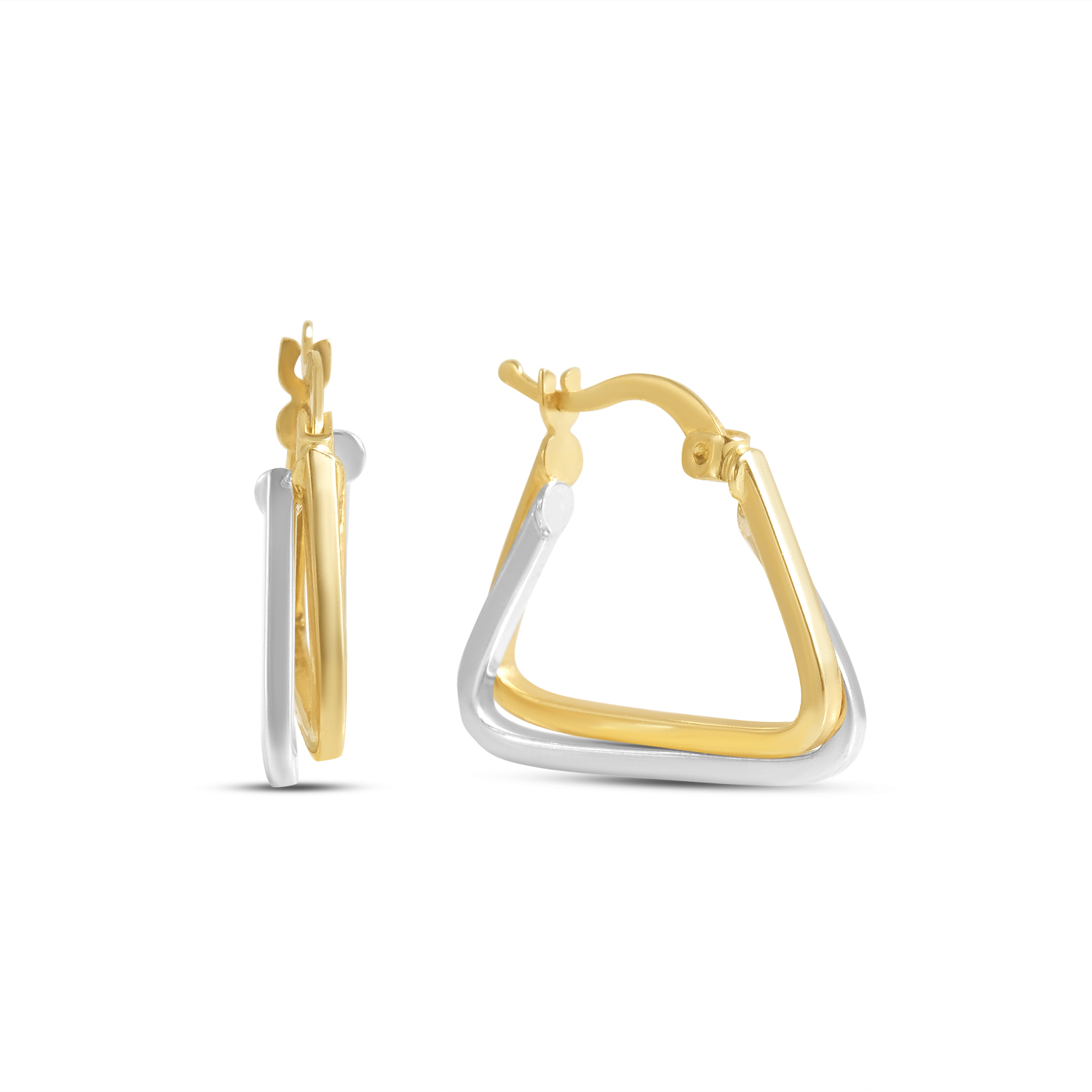 Cercei aur galben si alb 14K in forma de triunghi Dual Triangle Elegance