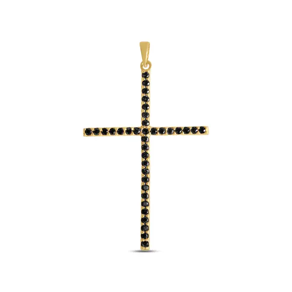 Pandantiv aur 14K cruce cu pietre Zirconia negre Midnight Cross