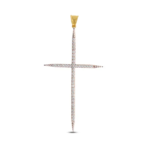 Pandantiv aur 14K cruce cu pietre Zirconia Golden Crossline