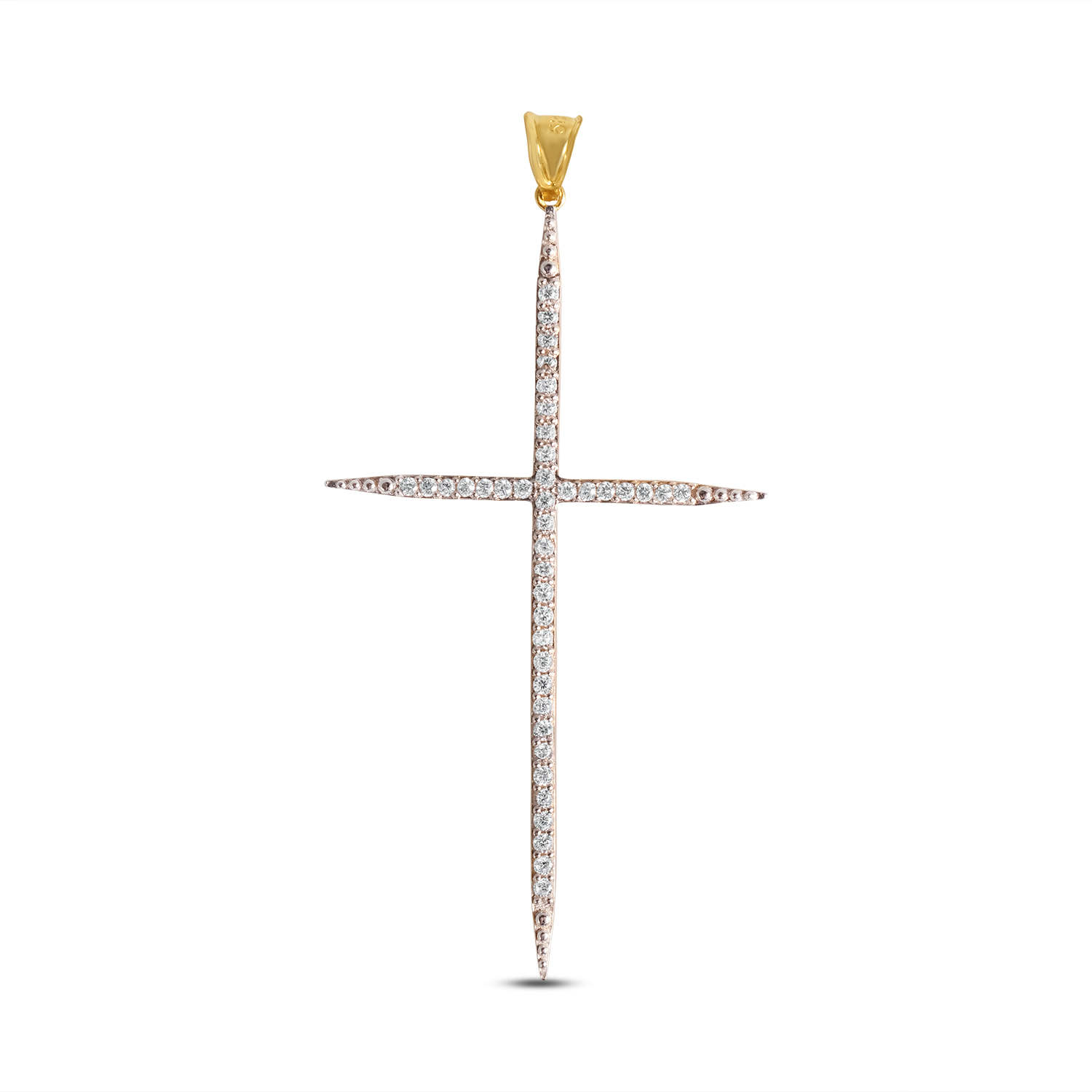 Pandantiv aur 14K cruce cu pietre Zirconia Golden Crossline
