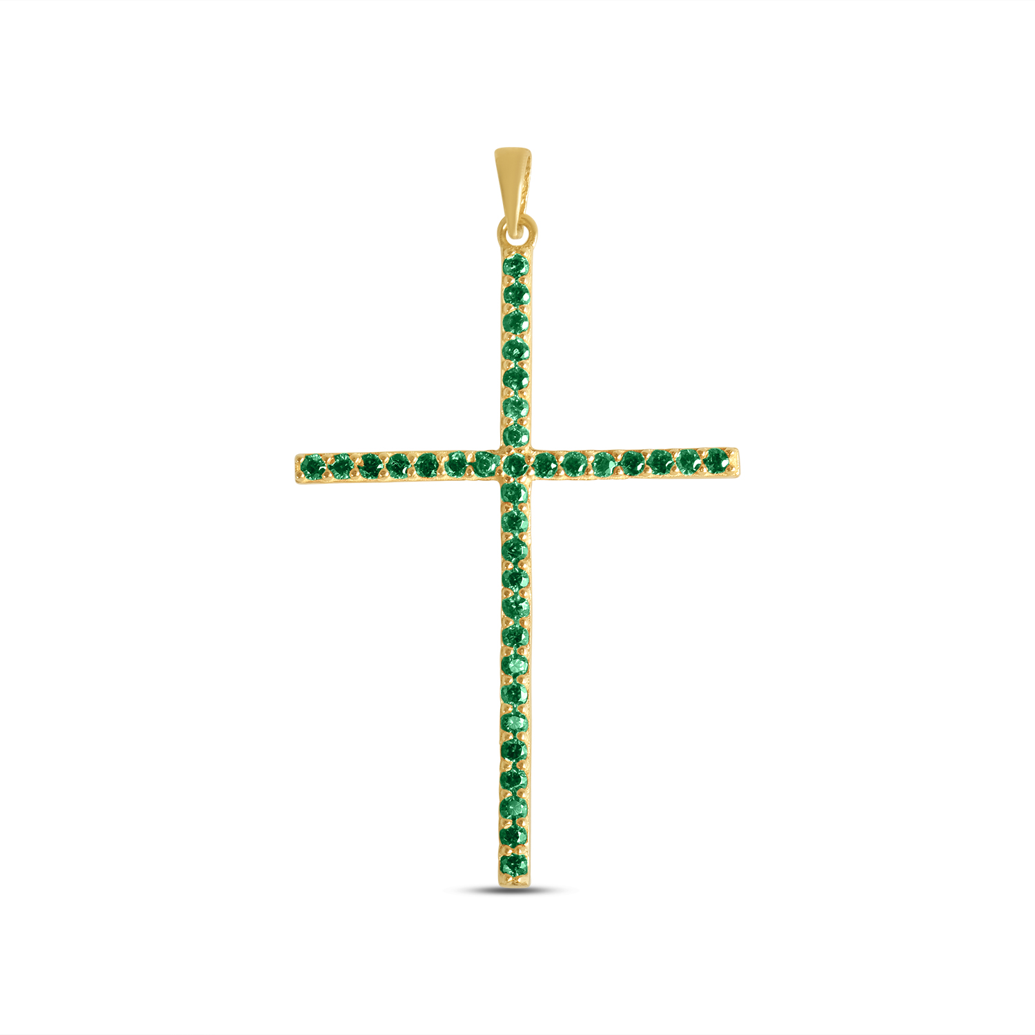 Pandantiv aur 14K cruce cu pietre Zirconia verzi Emerald Crossline