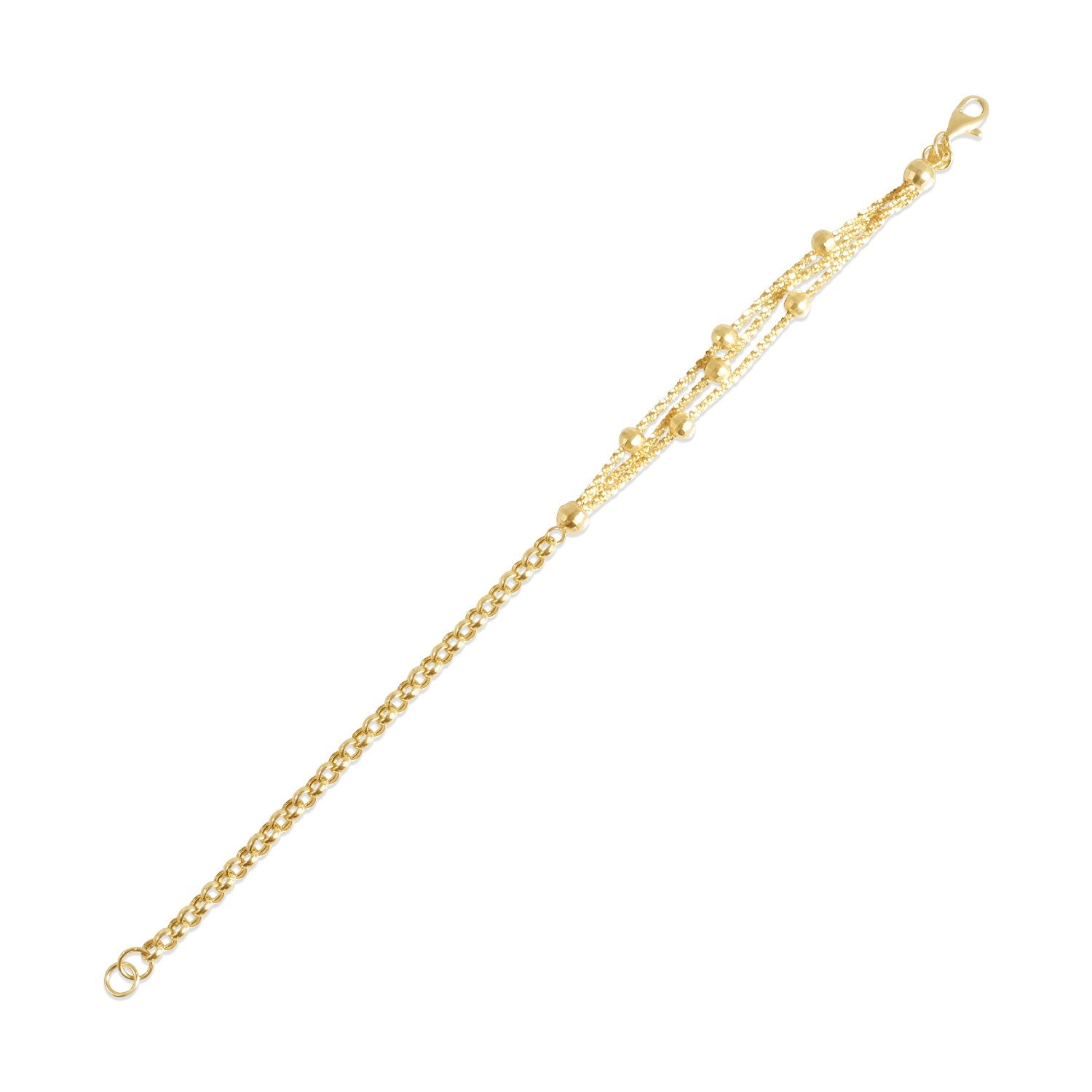 Bratara aur 14k cu bile si trei randuri de zale Golden Cascade