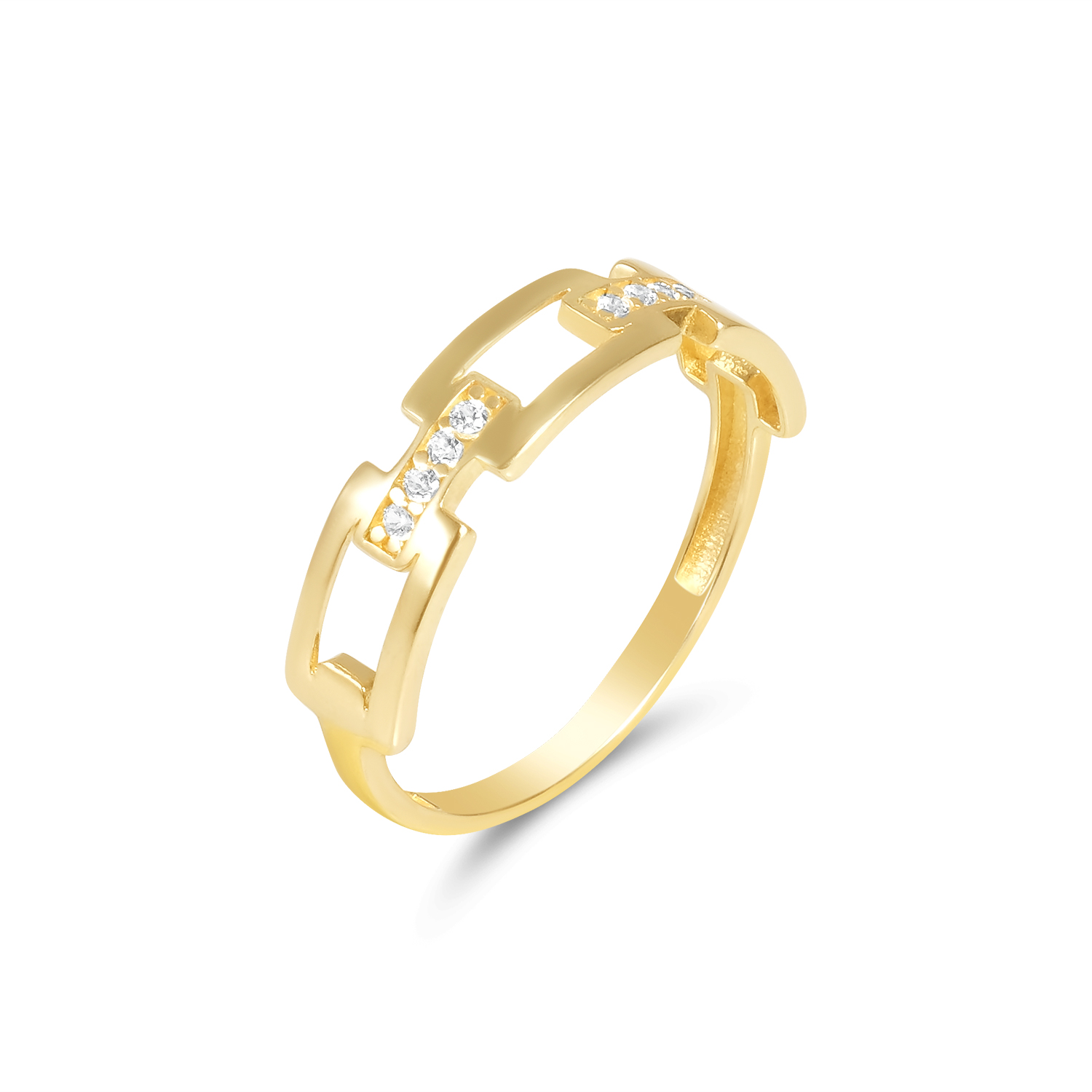 Inel aur 14K cu zale geometrice si pietre Zirconia Urban Spark Chain