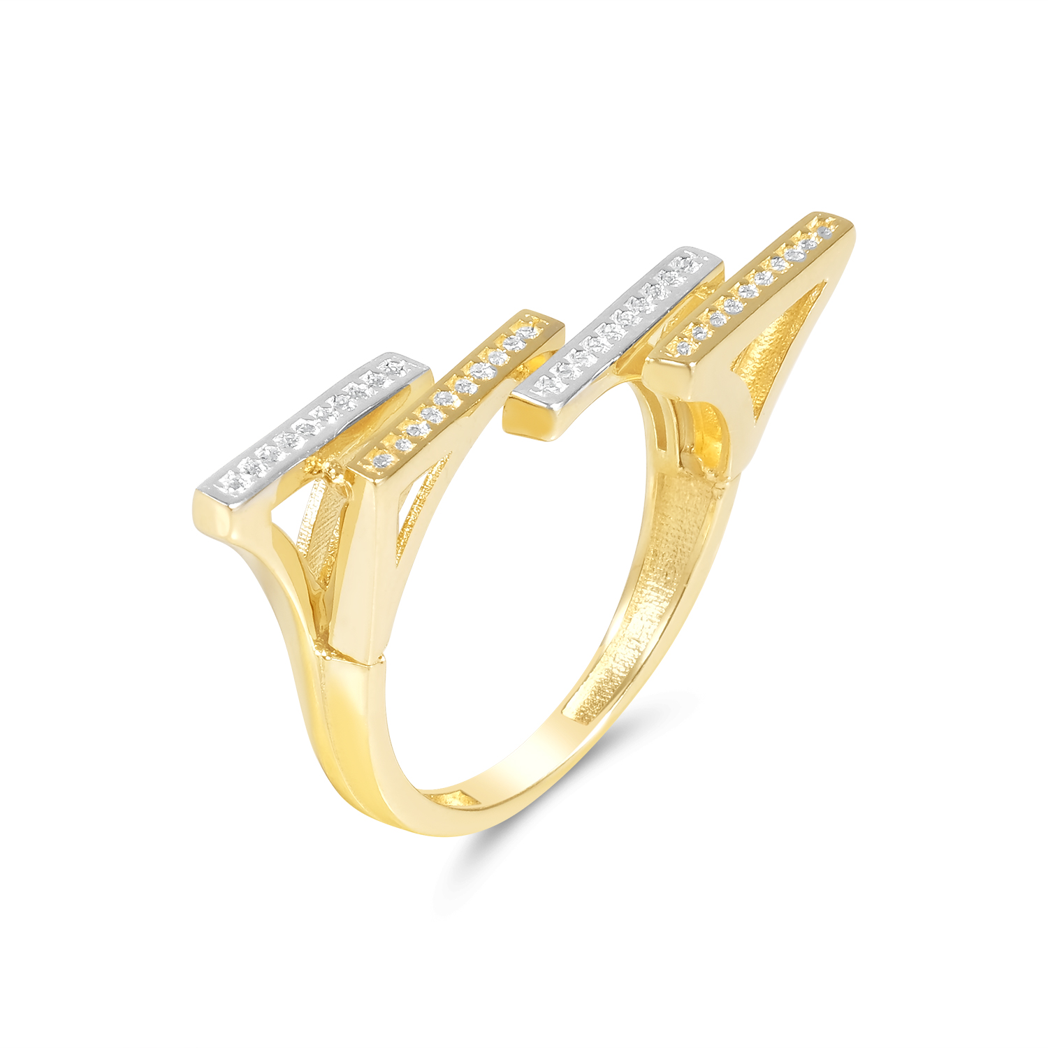 Inel aur 14K galben si alb cu pietre Zirconia pavate Linear Glow Duo
