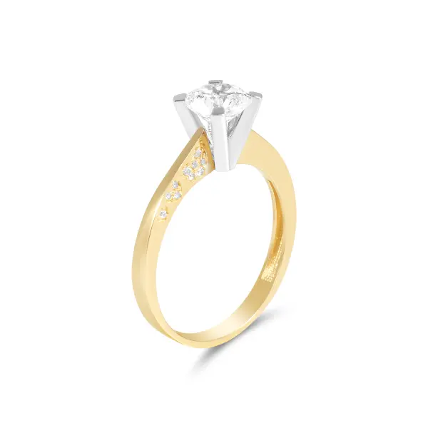 Inel aur 14K cu inimi laterale pavate si pietre Zirconia Promise of Hearts
