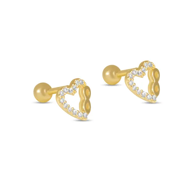 Cercei aur galben 14k in forma de inima si infinit cu pietre Zirconia Golden Infinity Love