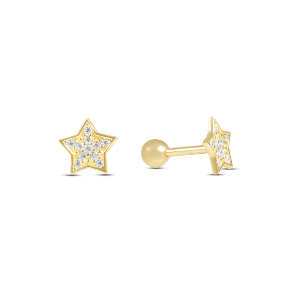 Cercei aur galben 14k in forma de stea cu pietre Zirconia Stellar Glow