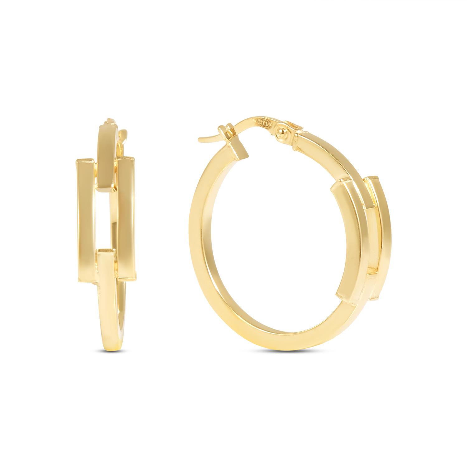 Cercei aur 14K rotunzi cu element dreptunghiular Golden Geometry