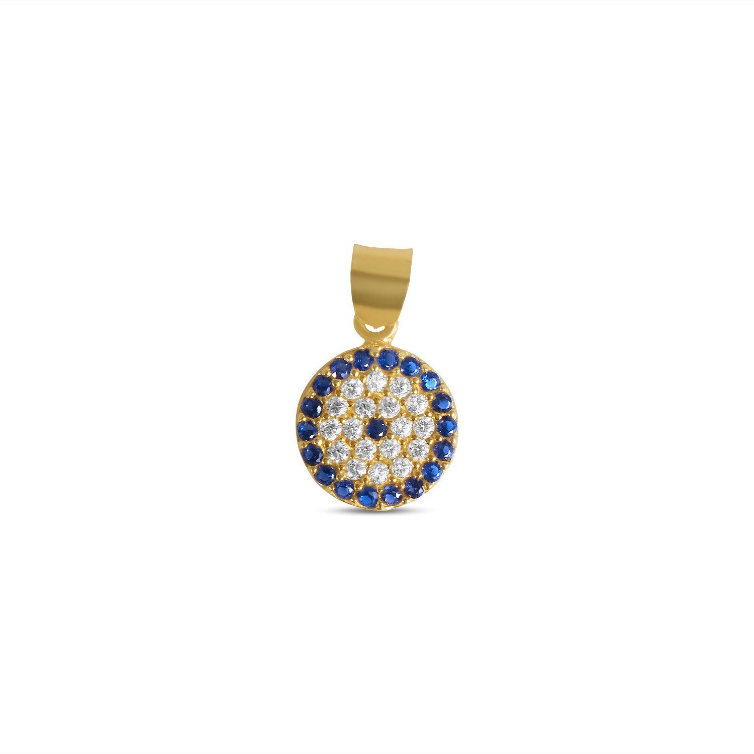 Pandantiv aur 14K cu Zirconia albe si albastre model Evil Eye Blue Halo