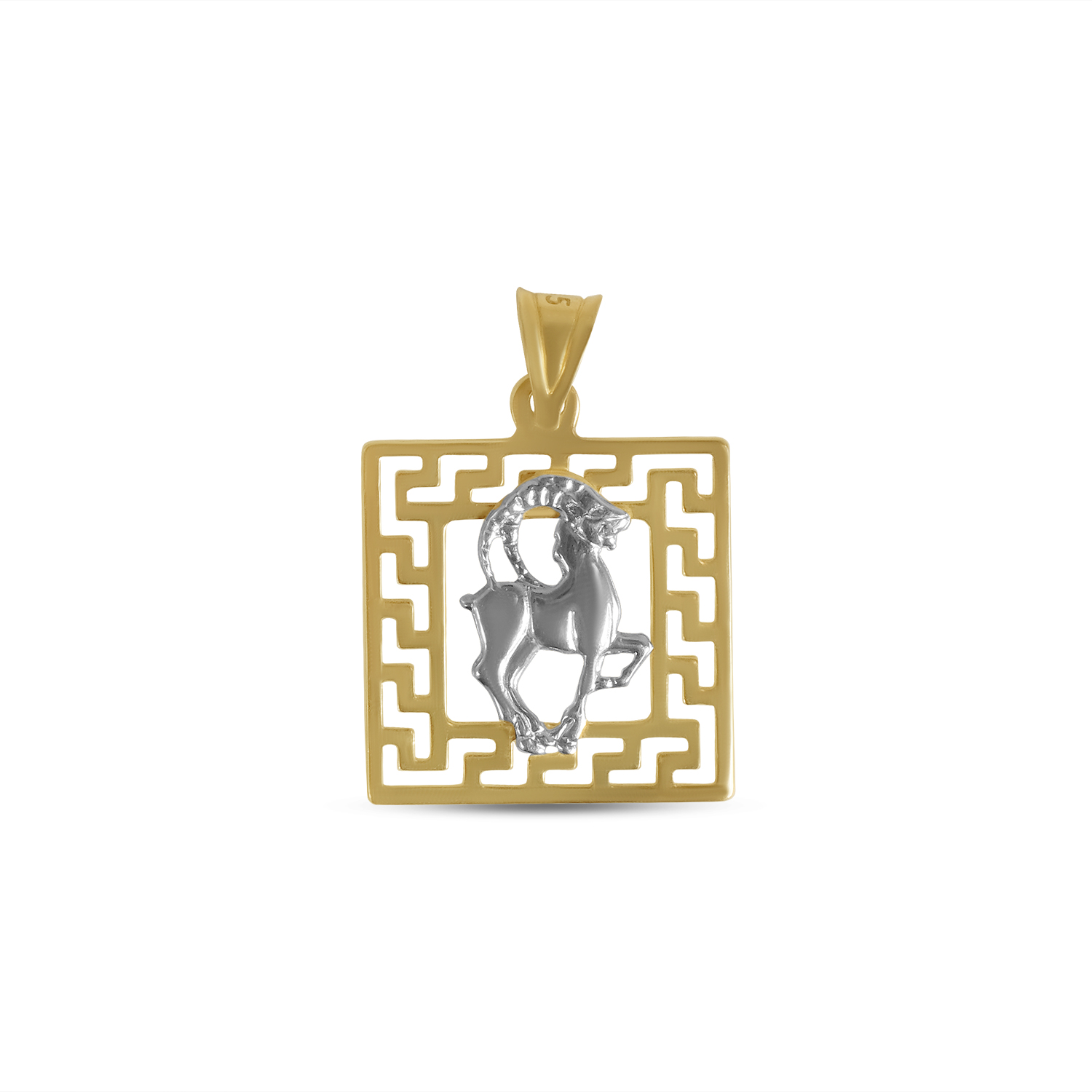 Pandantiv aur 14K patrat cu simbol Capricorn Zodiac Emblem