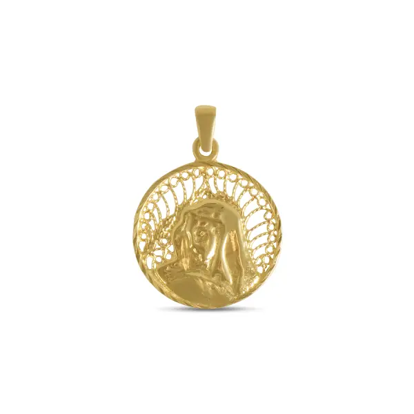 Pandantiv aur 14K rotund cu Fecioara Maria Sacred Grace