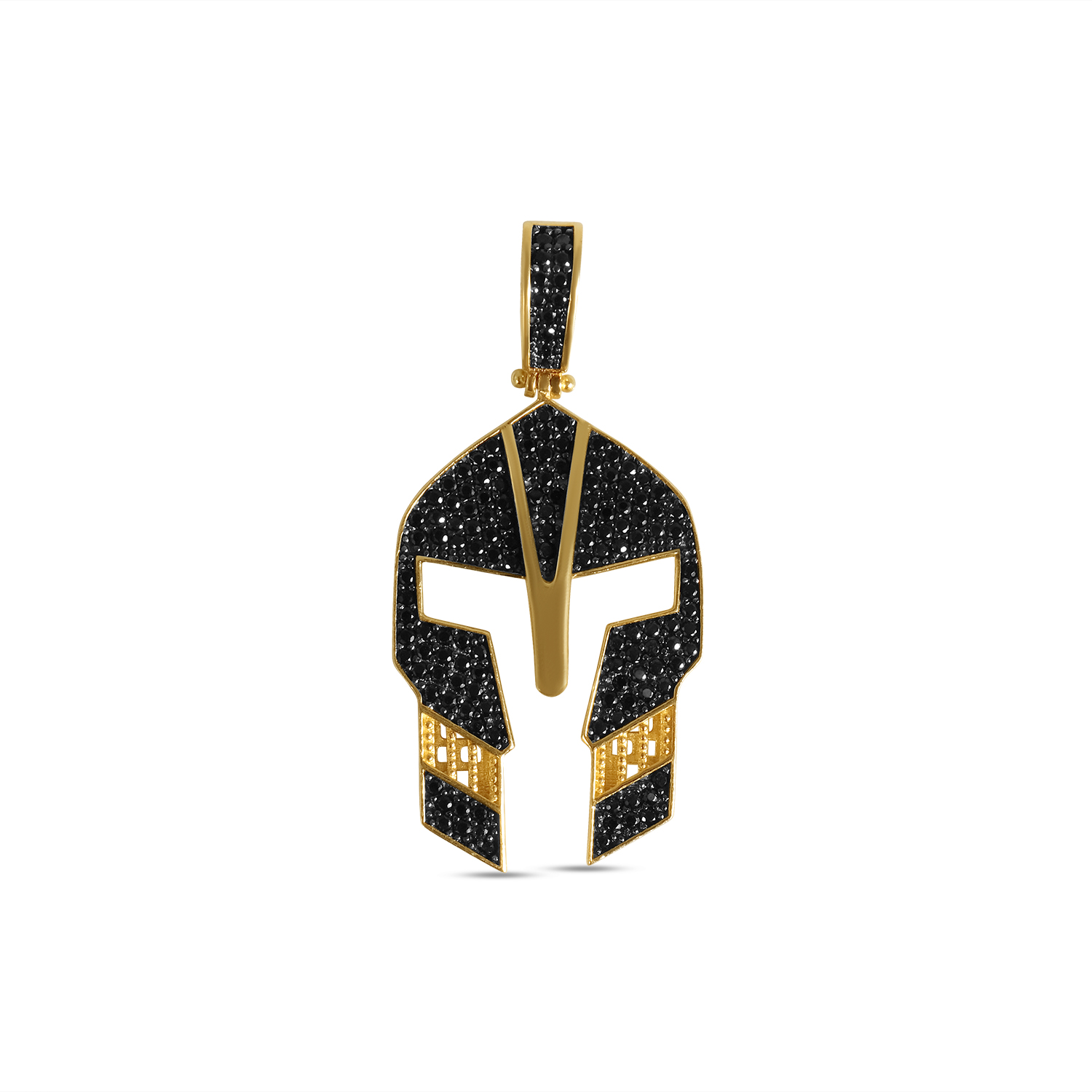 Pandantiv aur 14K in forma de coif de gladiator cu Zirconia negre Spartan Night