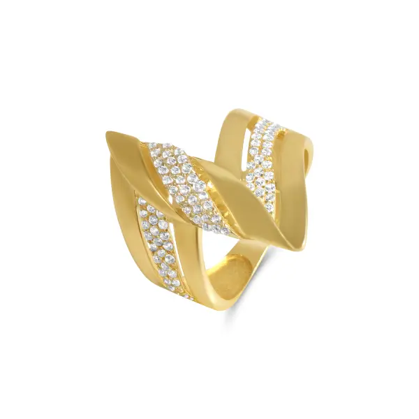 Inel aur 14K in forma de panglica cu linie de pietre zirconia Ribbon Glow