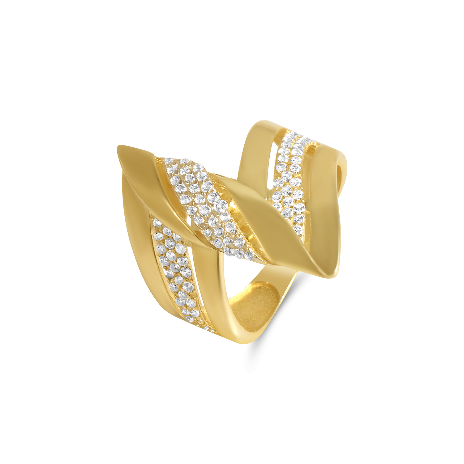 Inel aur 14K in forma de panglica cu linie de pietre zirconia Ribbon Glow