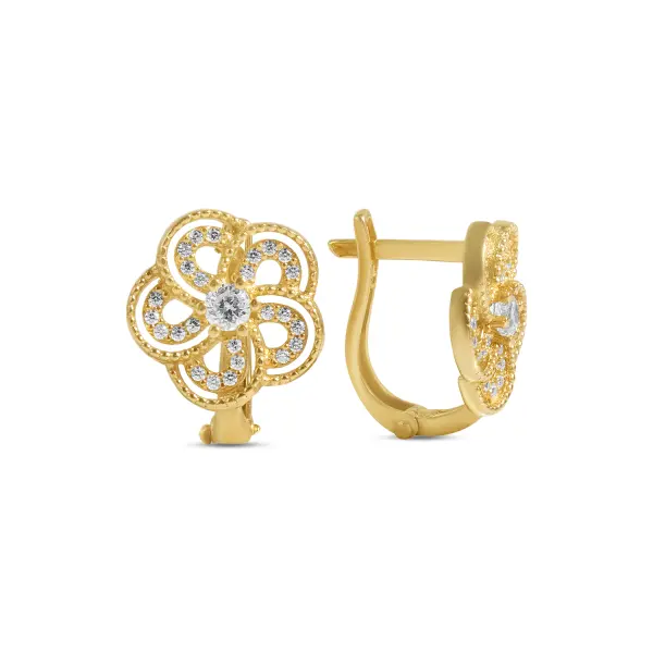 Cercei aur 14K model floare cu pietre Zirconia Floral Lumiere