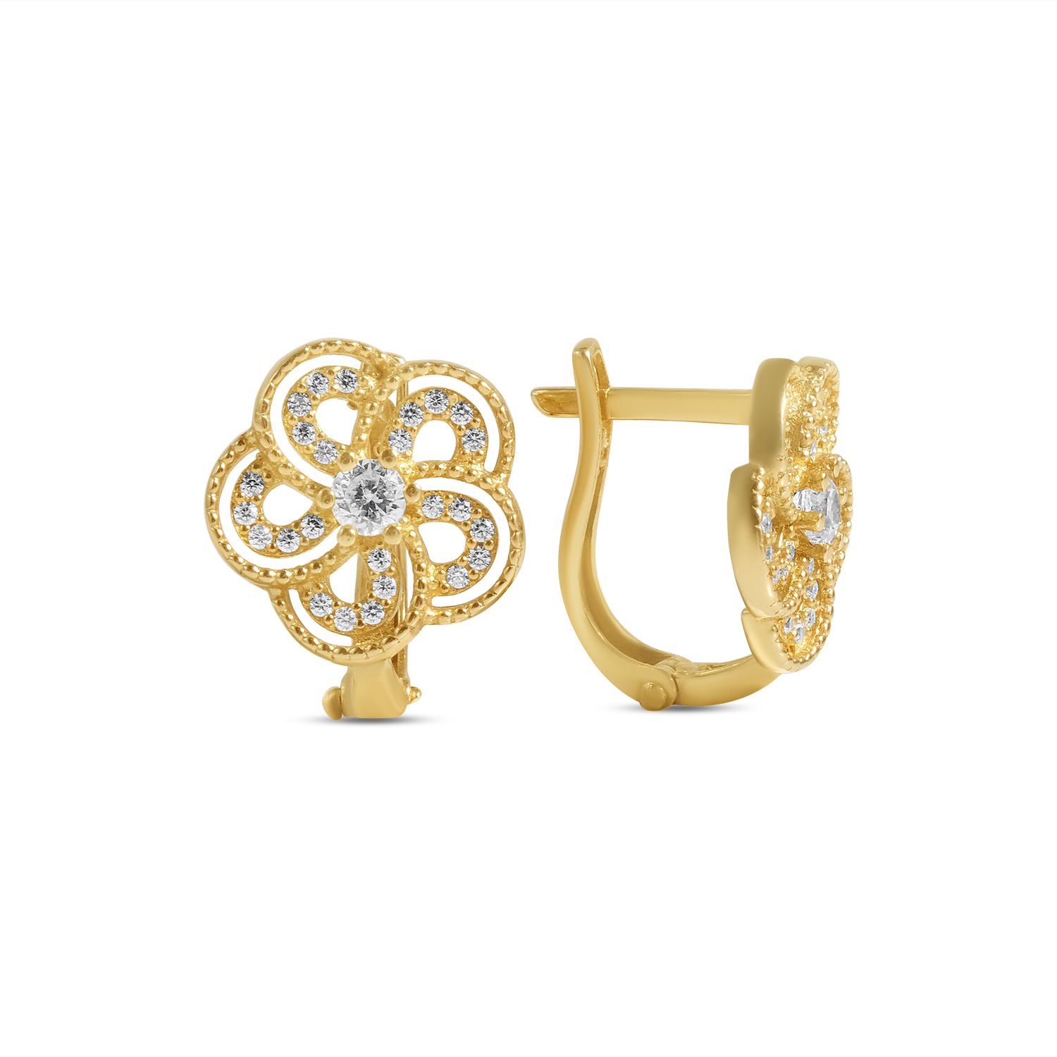 Cercei aur 14K model floare cu pietre Zirconia Floral Lumiere