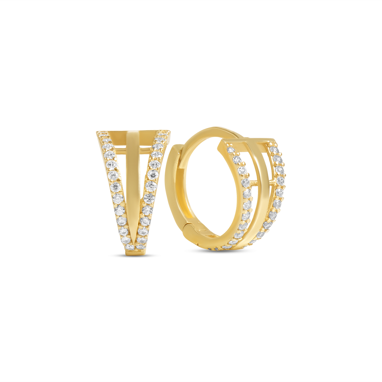 Cercei aur 14K rotunzi model V cu pietre Zirconia V Radiance