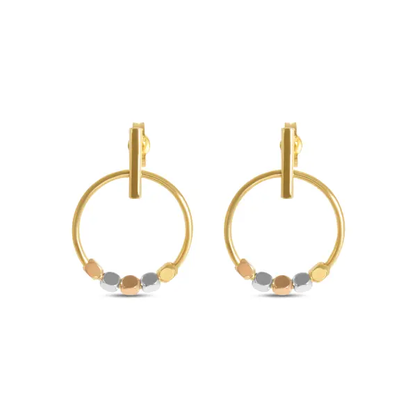 Cercei aur 14K cu cerc si cuburi multicolor Trinity Cubes
