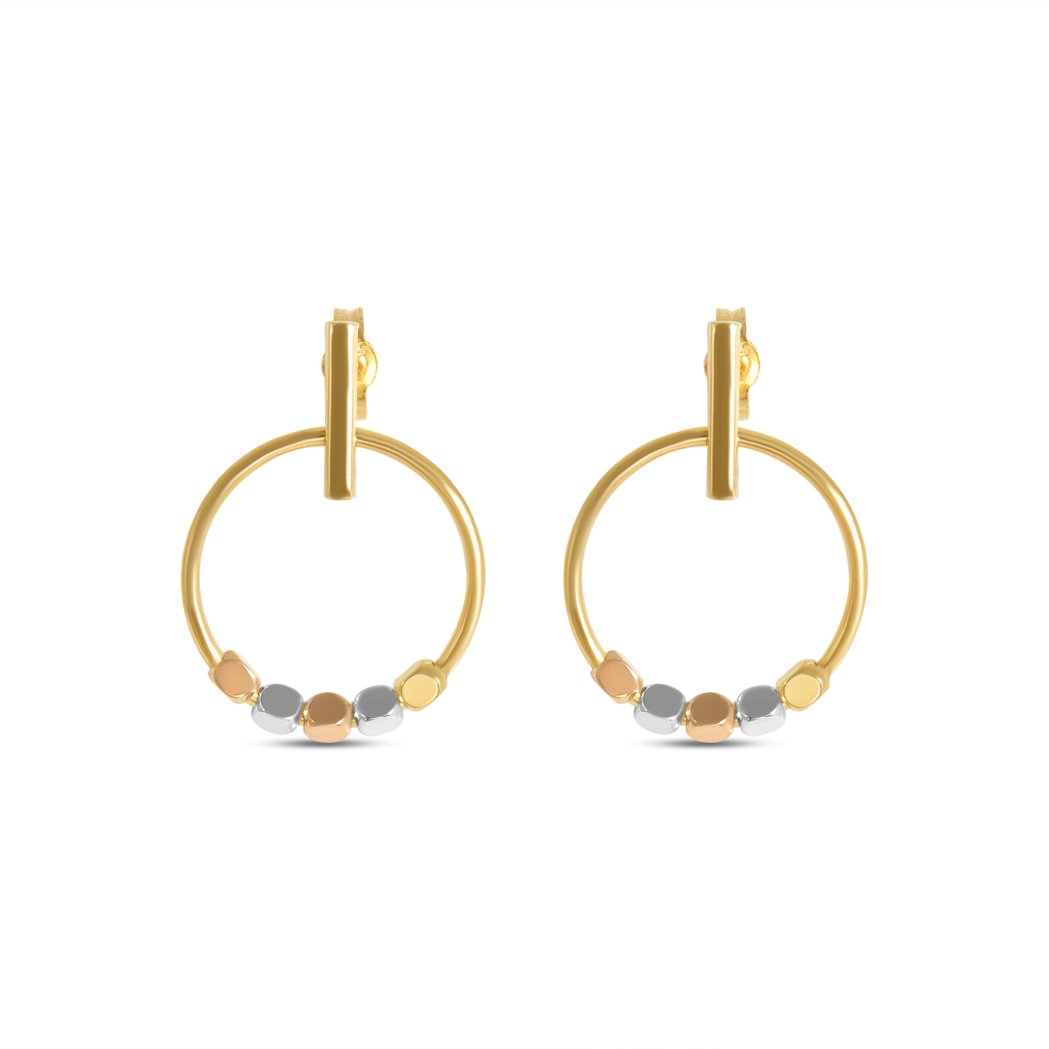 Cercei aur 14K cu cerc si cuburi multicolor Trinity Cubes