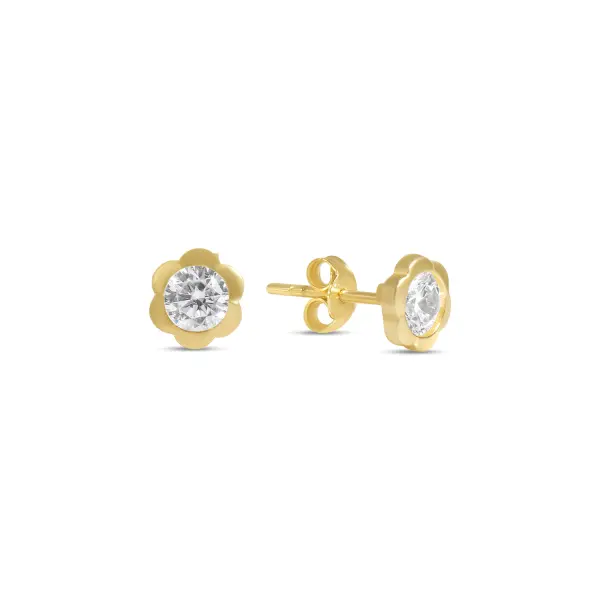Cercei aur 14K scurti in forma de floare cu piatra Zirconia centrala Floral Glow