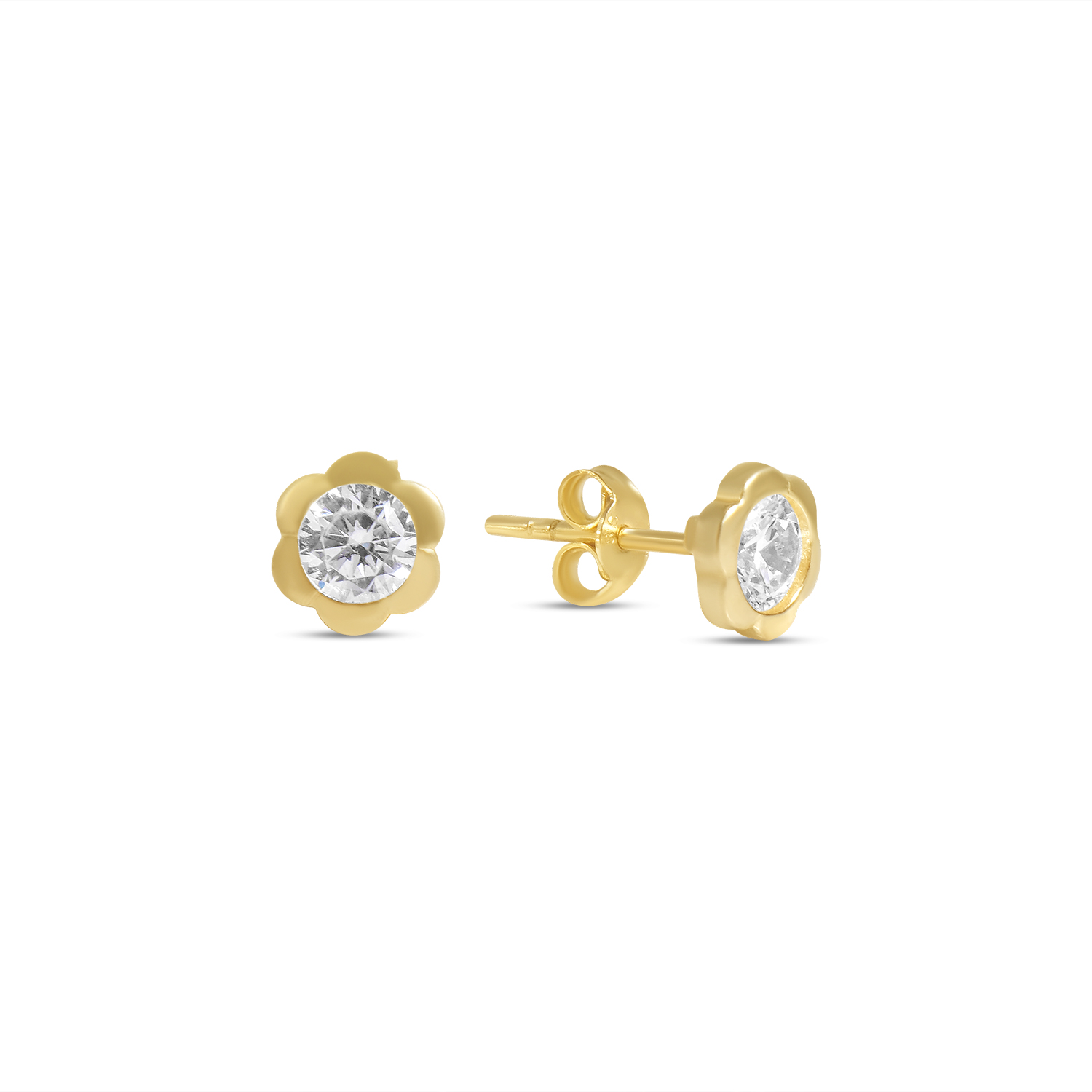 Cercei aur 14K scurti in forma de floare cu piatra Zirconia centrala Floral Glow