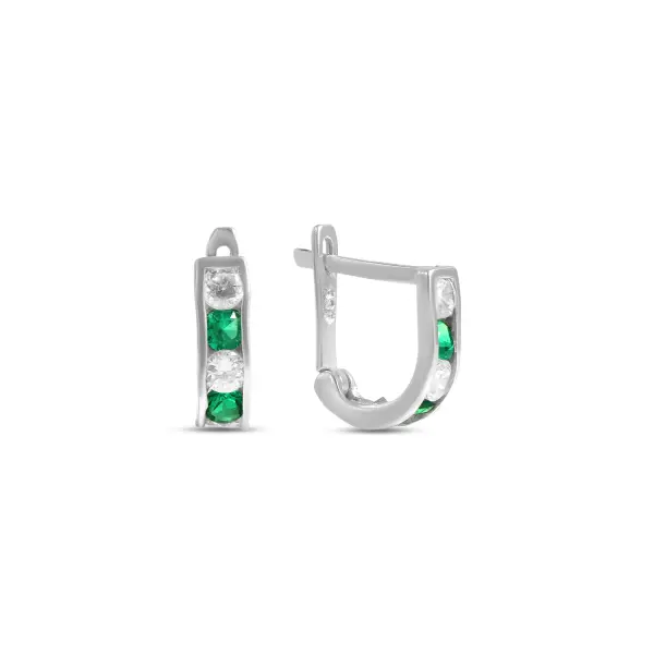 Cercei aur 14K cu pietre Zirconia albe si verzi Emerald Light Mini