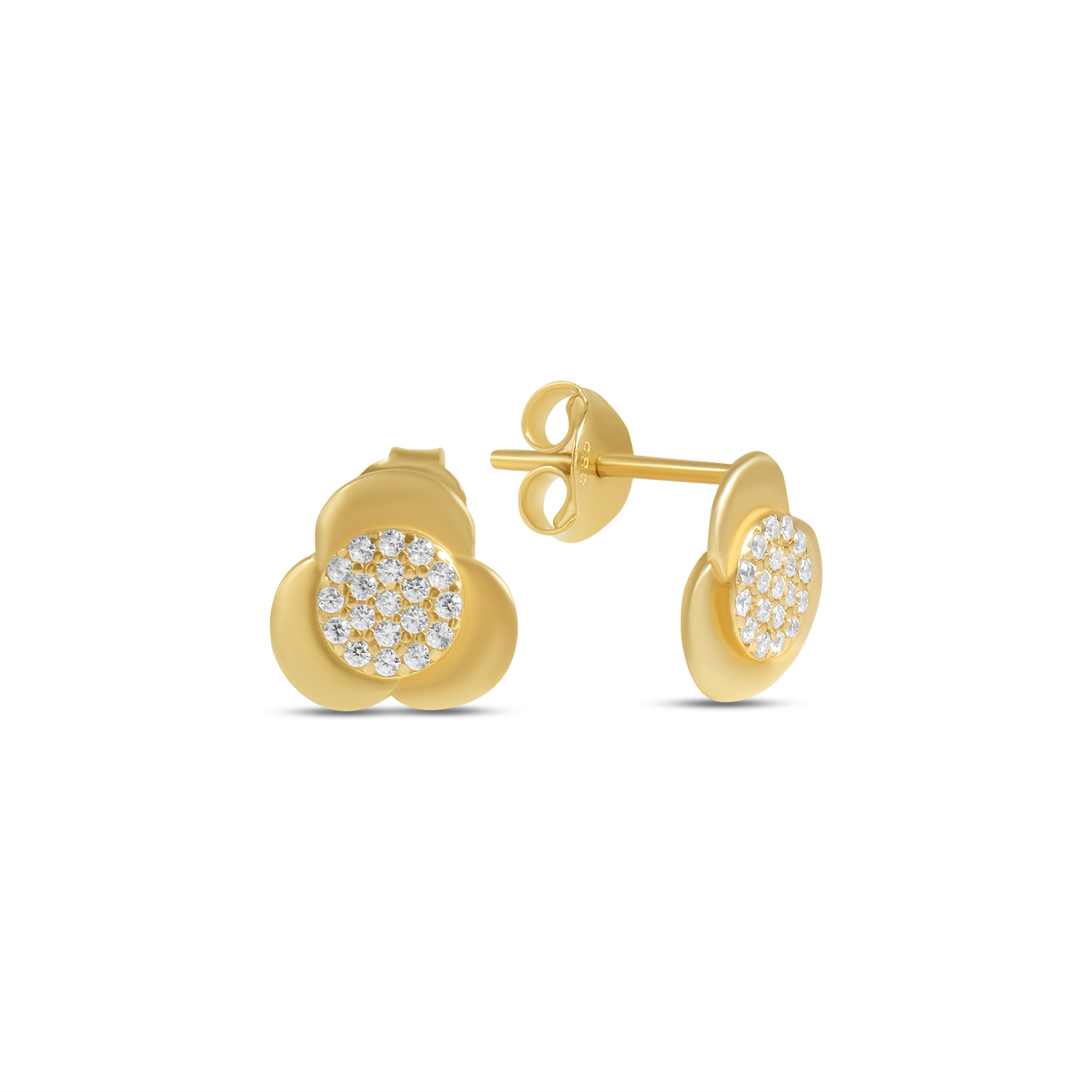 Cercei aur 14K model floare cu trei petale si centru din Zirconia Flower Glow