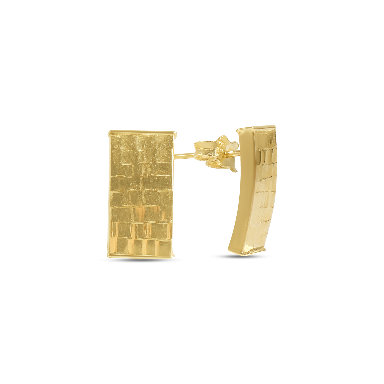 Cercei aur 14K dreptunghiulari curbati cu design texturat Urban Lines