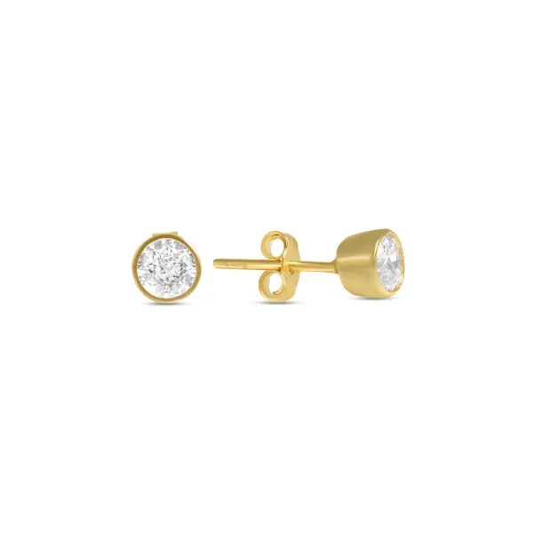 Cercei aur 14K scurti rotunzi cu pietre Zirconia Pure Spark