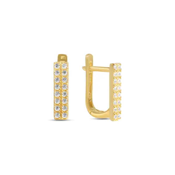 Cercei aur 14K subtiri dreptunghiulari cu pietre Zirconia Linear Glow