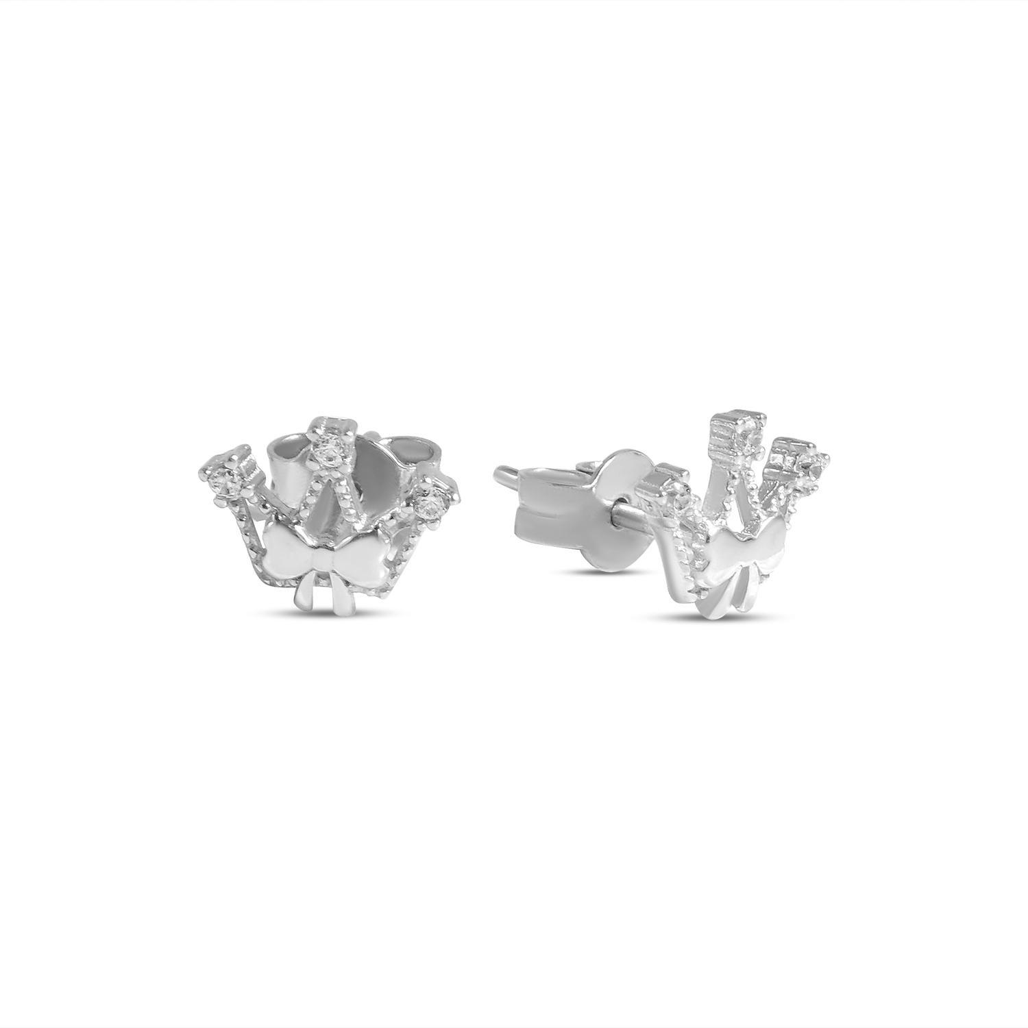 Cercei aur 14K model coroana cu funda si pietre Zirconia Royal Spark Mini