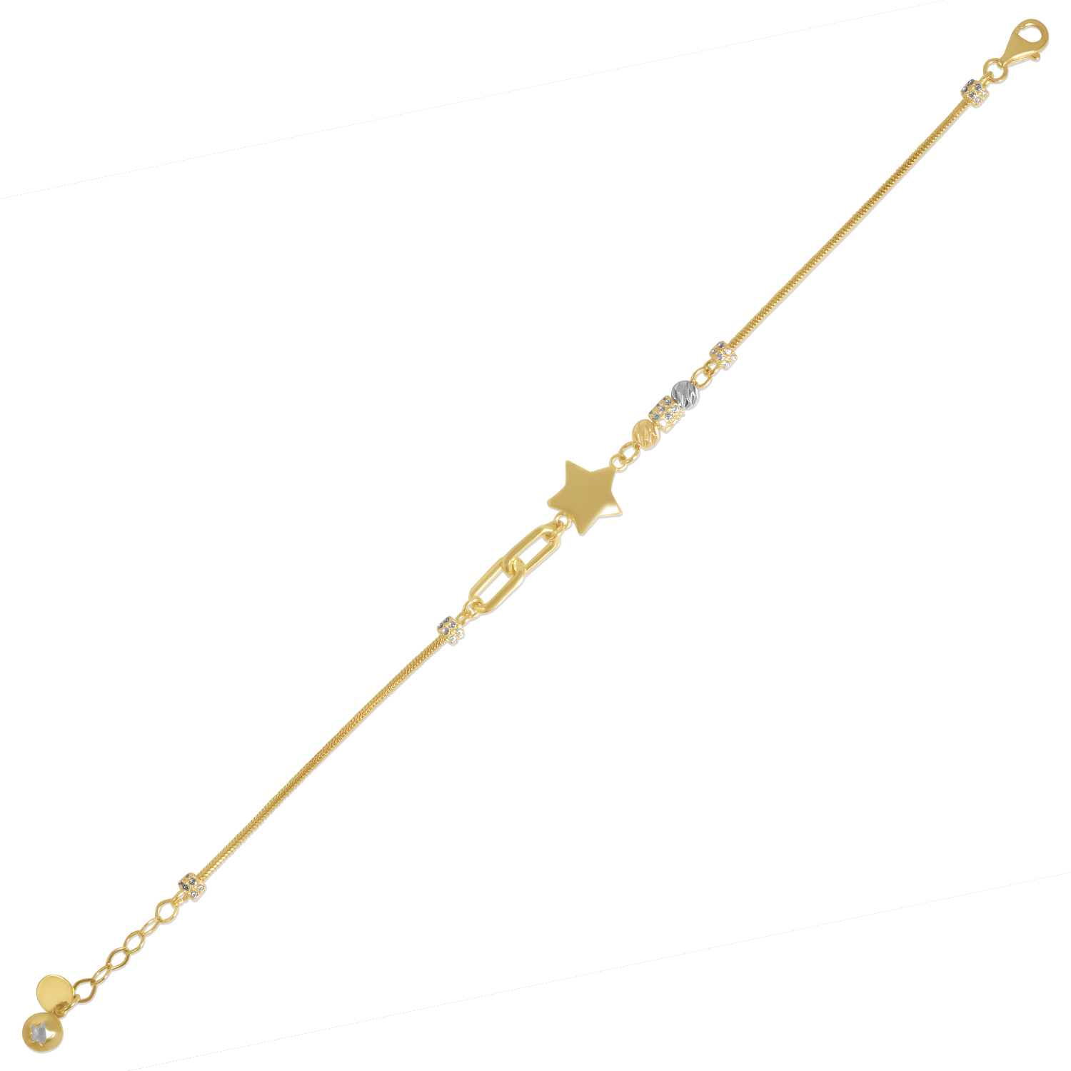 Bratara aur 14K cu pandantiv stea, bile aur alb si roz si pietre Zirconia Celestial Harmony