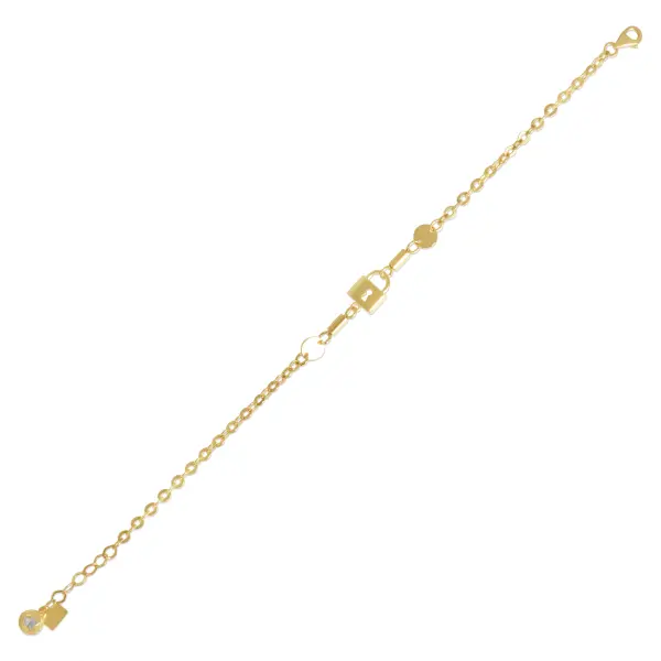 Bratara aur 14K cu pandantiv lacat si Zirconia Love Lock
